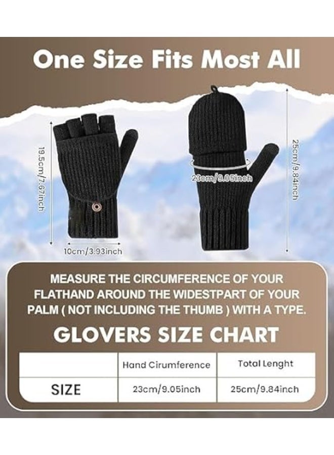 CLENEA 1 Pair Winter Fingerless Gloves for Men and Women, Wool Mittens with Flip, Warm Half Finger Knitted Gloves, Soft and Comfortable, Touchscreen Friendly, for Cold Weather - Image 3